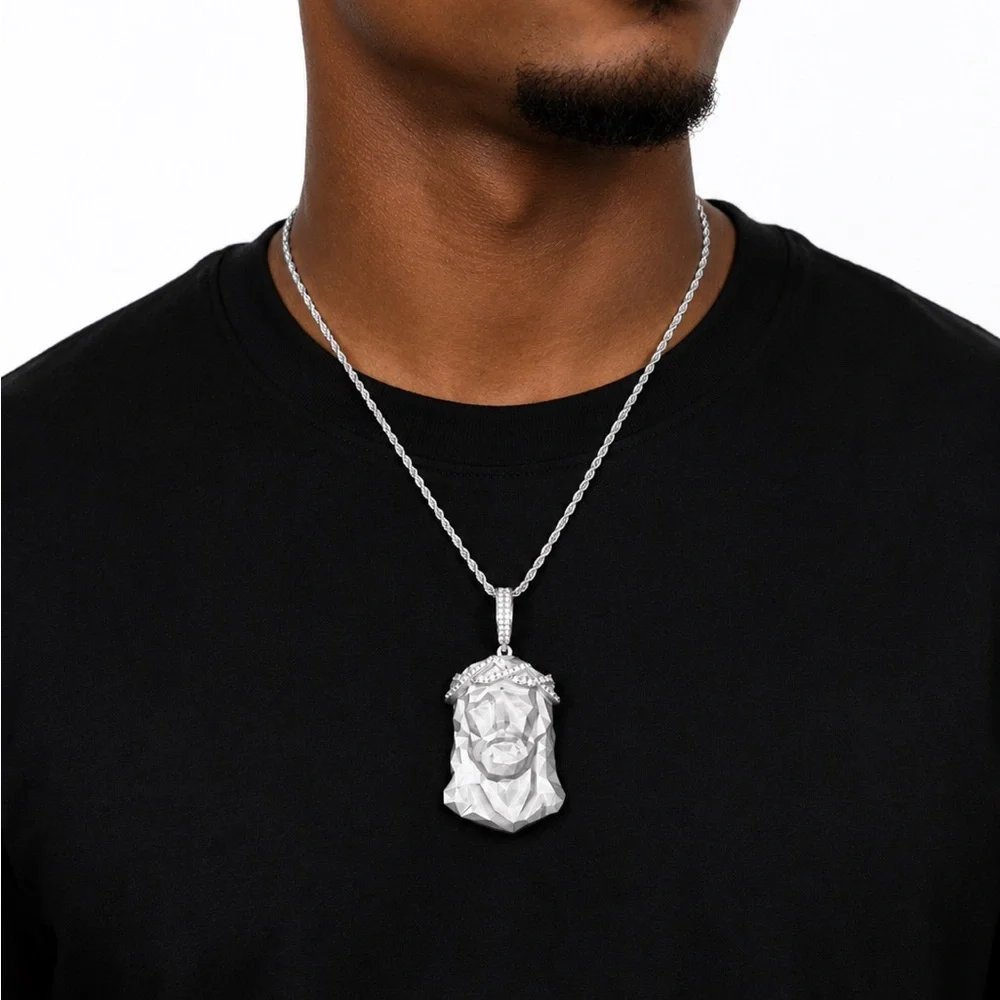 925 Sterling Silver Jesus Head Pendant 2.00CT MOISSANITE Men’s Jewelry